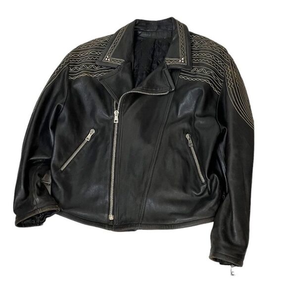 KALEKALIP  Leather Jacket Vera Pelle Embroidered Stud Design Size 50 US 40 - Picture 4 of 16